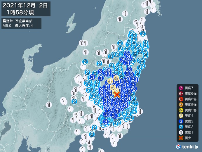 地震情報(2021年12月02日01時58分発生)
