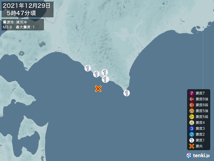 地震情報(2021年12月29日05時47分発生)