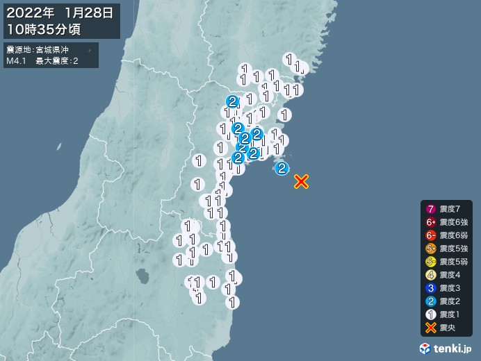 地震情報(2022年01月28日10時35分発生)