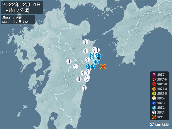 地震情報(2022年02月04日08時17分発生)