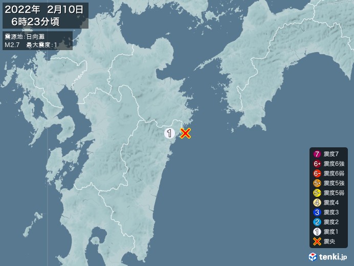 地震情報(2022年02月10日06時23分発生)