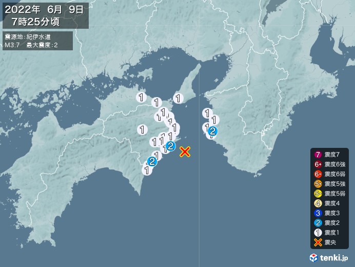 地震情報(2022年06月09日07時25分発生)