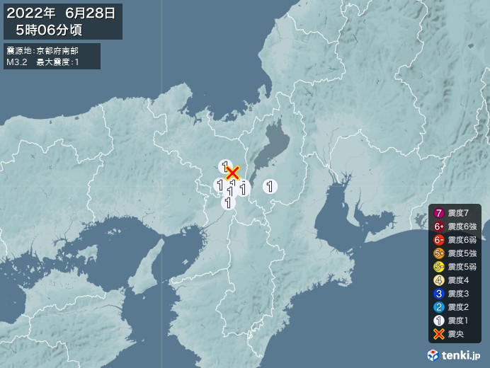 地震情報(2022年06月28日05時06分発生)