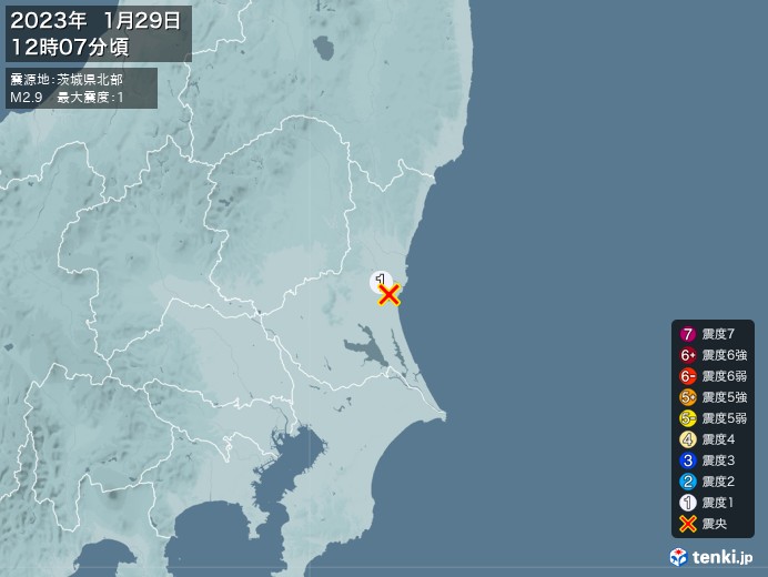 地震情報(2023年01月29日12時07分発生)