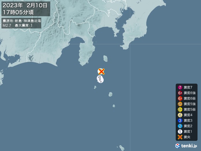 地震情報(2023年02月10日17時05分発生)