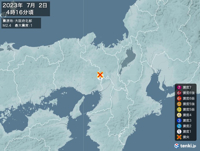 地震情報(2023年07月02日04時16分発生)