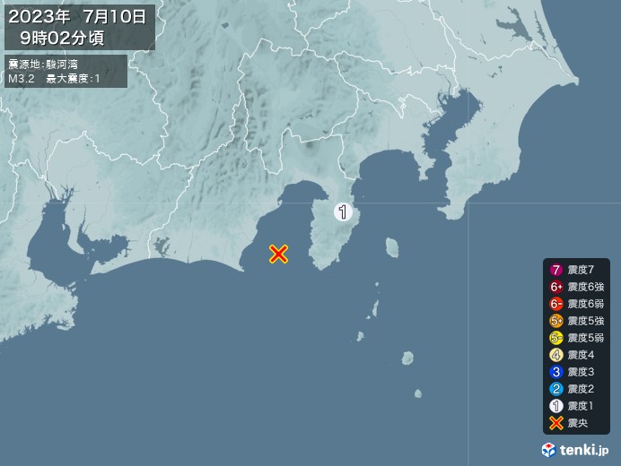 地震情報(2023年07月10日09時02分発生)