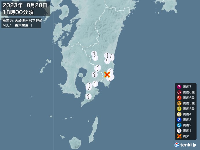 地震情報(2023年08月28日18時00分発生)