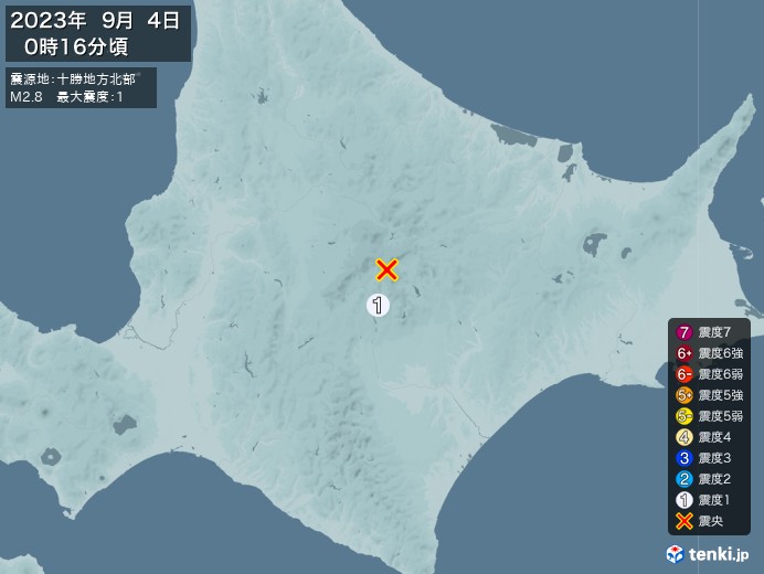 地震情報(2023年09月04日00時16分発生)