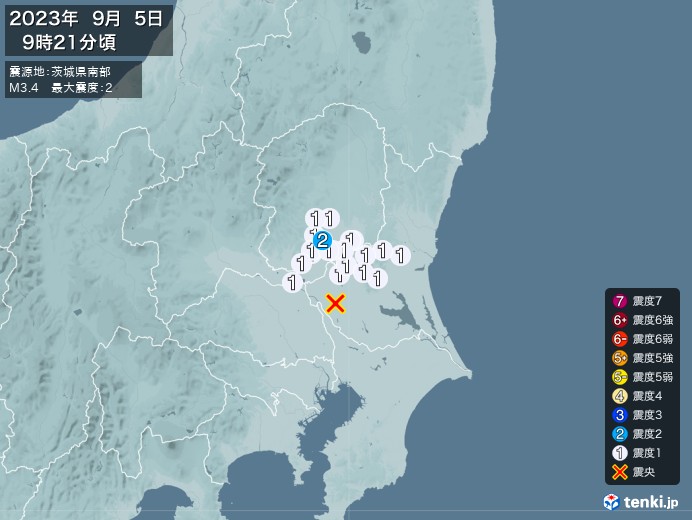 地震情報(2023年09月05日09時21分発生)