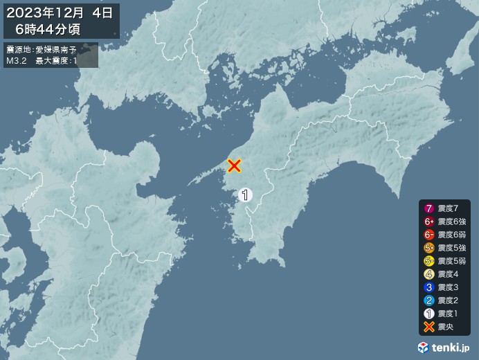 地震情報(2023年12月04日06時44分発生)