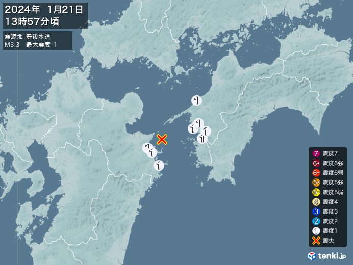 地震情報(2024年01月21日13時57分発生)