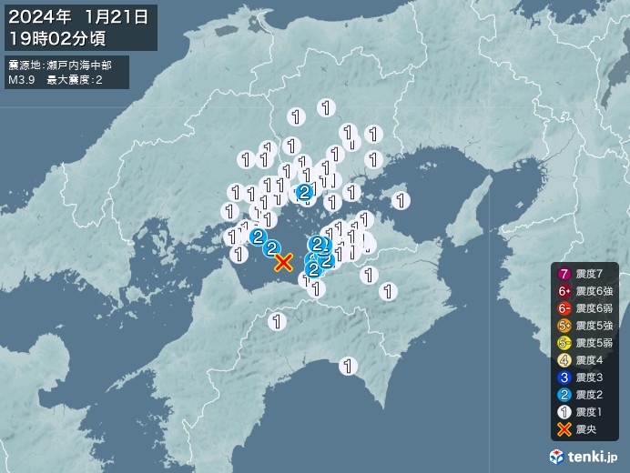 地震情報(2024年01月21日19時02分発生)