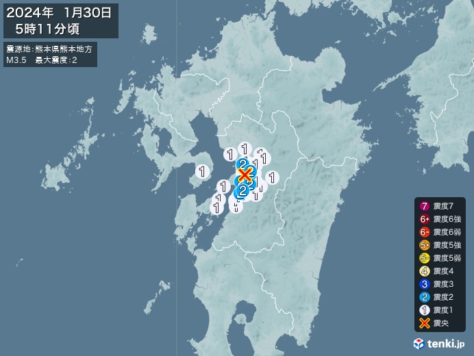 地震情報(2024年01月30日05時11分発生)