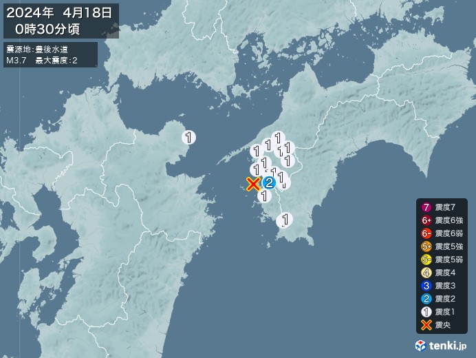 地震情報(2024年04月18日00時30分発生)