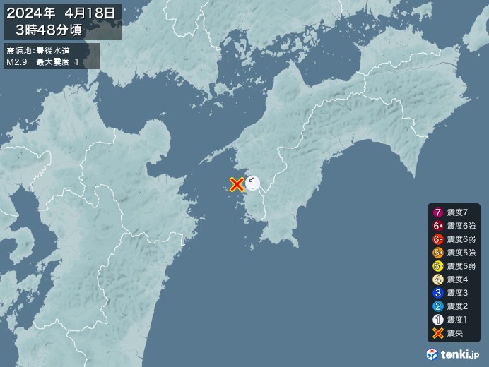 地震情報(2024年04月18日03時48分発生)