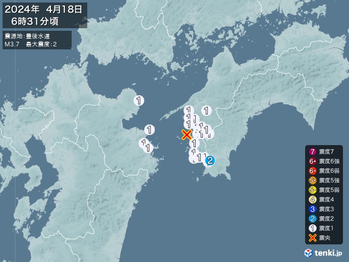 地震情報(2024年04月18日06時31分発生)