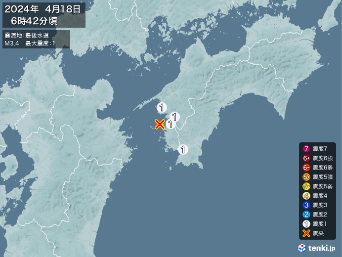 地震情報(2024年04月18日06時42分発生)