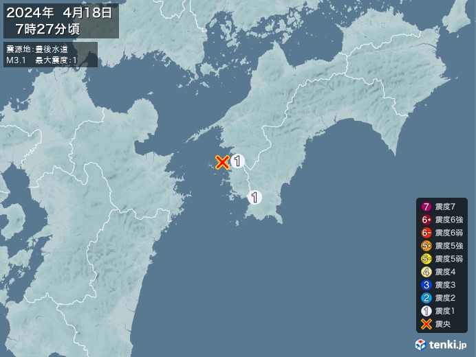 地震情報(2024年04月18日07時27分発生)