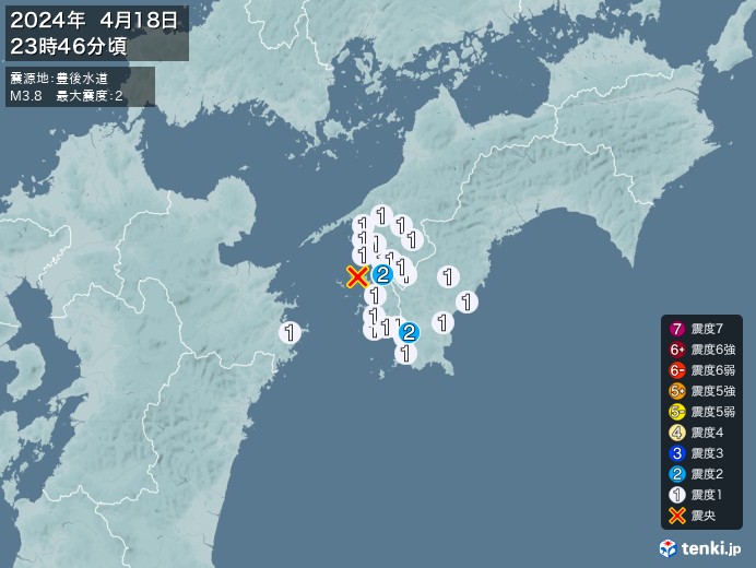 地震情報(2024年04月18日23時46分発生)