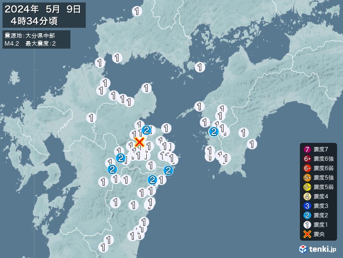 地震情報(2024年05月09日04時34分発生)